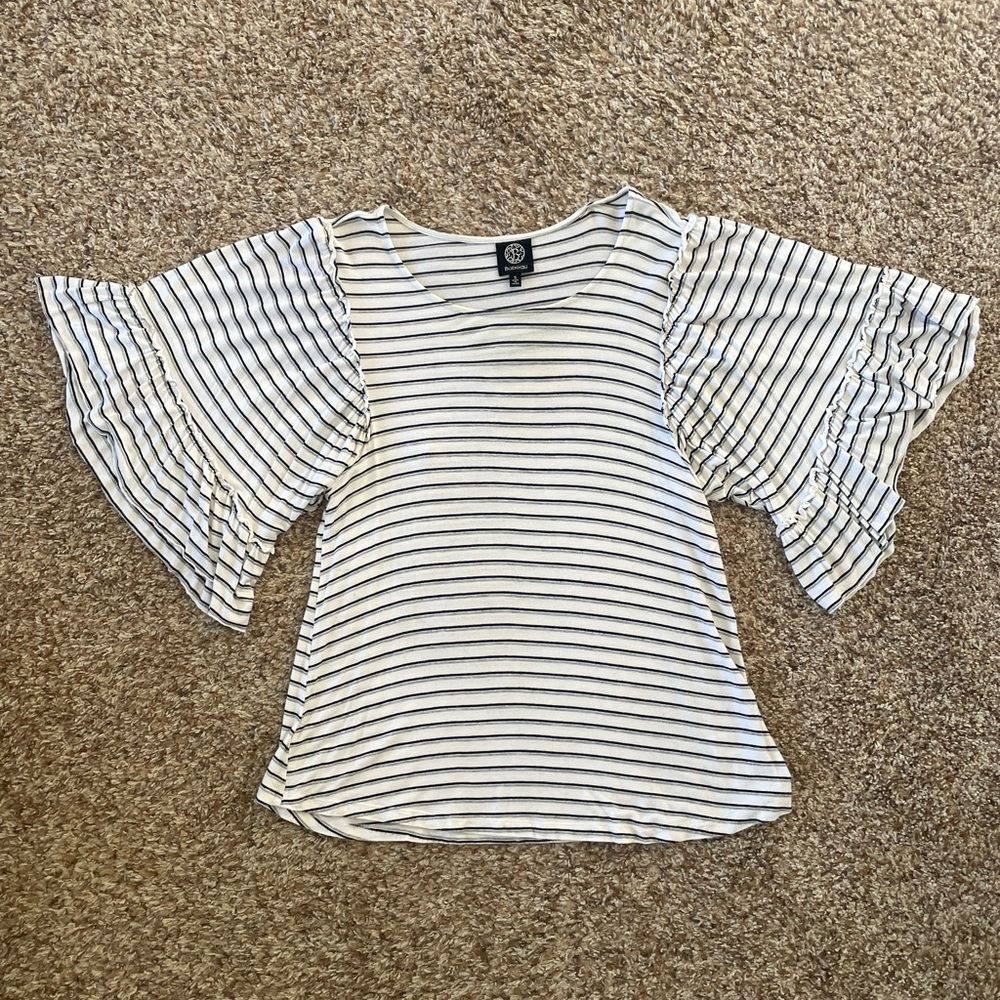 Bobeau Striped Flutter Sleeve Top - Picture 1 of 6